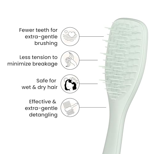 Tangle Teezer Extra Gentle Detangler Hair Brush, with Fewer Bristles for Gentle & Effective Detangling to Minimize Hair Loss & Breakage, Eucalyptus Green