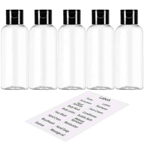 5 Pack 3.4 oz Travel Size Bottles for Toiletries TSA Approved Leak Proof Empty Refillable Liquid Containers with Labels