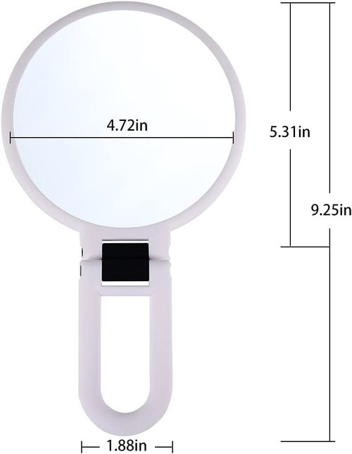 LOTIKO 1x 10x Magnifying Handheld Mirror,Travel Folding Hand Held Mirror,Double Sided Pedestal Magnification and True Image Makeup Mirror, Portable Vanity Cosmetic for Women （Pink）
