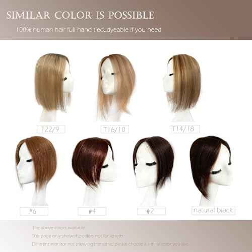 Hair Topper with Bangs Crown Coverage 5 * 5.5'' Cap size, 130% Density Straight Remy Hair Full Hand Tied Hair Piece (Medium brown, Bangs 4#, 8 Inch)