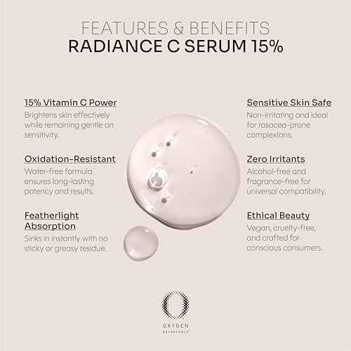 Radiance C Serum 15%, antioxidant formula to rejuvenate and protect the skin, minimizes dark spots, pigmentation and blemishes, alcohol-free-30ml