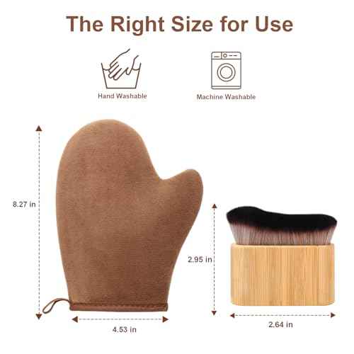 2 in 1 Streak-Free Natural Tanning Mitt, Leakproof-lined Self Tanner Mitt, Reusable Self Tanning Mitt and Brush, Self Tanner Brush for Self Tan Mit for Apply Tanning Lotion, Mousse, Sunscreen