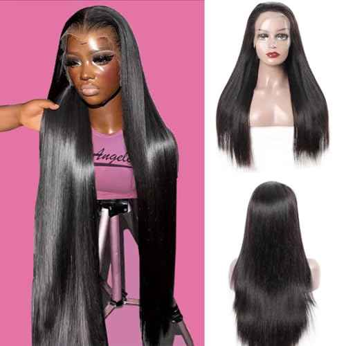 24 Inch 13x6 Lace Front Wigs Human Hair 200 Density HD Lace Front Wigs Human Hair Pre Plucked Glueless Wigs Human Hair for Women Straight Lace Frontal Wigs Natural Color (Natural Black, 24)