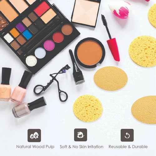 100-Count Compressed Facial Sponges, 100% Natural Cosmetic Spa Sponges for Facial Cleansing, Exfoliating Mask Yellow Round