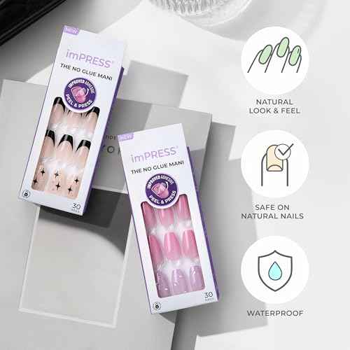 KISS imPRESS No Glue Mani Press On Nails, Design, 'Ballerina', Neutral/green, Medium Size, Coffin Shape, Includes 30 Nails, Prep Pad, Instructions Sheet, 1 Manicure Stick, 1 Mini File