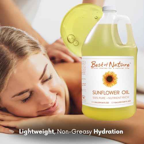 Best of Nature 100% Pure Sunflower Massage Oil, Lightweight Deep Moisturizing Unscented Oil for Skin, Body & Massage, Nourishing Hydration for Hair & Face, 1 Gallon (128 fl oz)