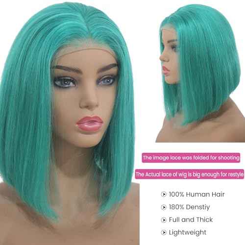 Ubetta Lake Blue Bob Wig Human Hair Lace Front Wigs 13x4 Glueless Lace Front Bob Wigs Human Hair Pre Plucked 8 Inch Colored Teal Blue Bob Wig for Black Women 180% Density