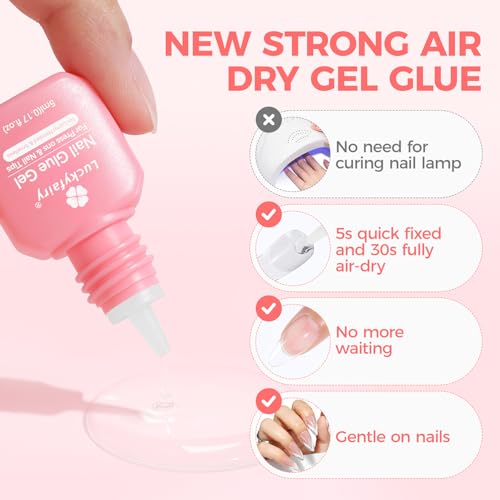 Gel Nail Glue for Press on Nails: No Lamp Need, Upgraded Air Fast-curing Super Strong Glue Gel 5ml*3pcs for Nail Tips Fake Nails & Acrylic Long Lasting 30+ Days