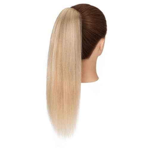 TESS Human Hair Claw Clip Ponytail Extension Real Remy Hair long ponytail extension for Women Straight, 20 Inch, Flax Yellow Mixed Light Gold