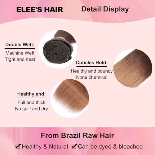 12A Ombre Human Hair Bundles with Closure 2 Tone Ombre 100% Unprocessed Brazilian Virgin Remy Human Hair Straight Human Bundles with Lace Closure Free Part (16 18 20 +14)