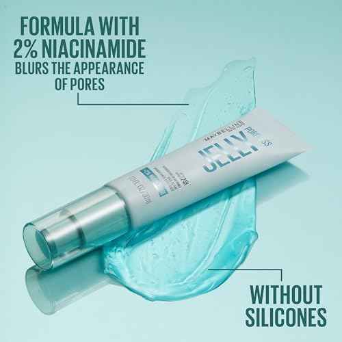 Maybelline Poreless Jelly Primer, Hydrating, Blurring Makeup Primer with 2% Niacinamide For Up To 24HR Make Up Wear, Clear, 1 Count