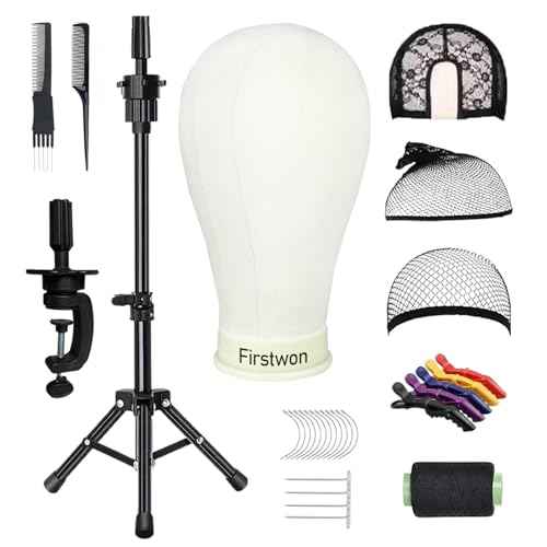 22 Inch Wig Head Mannequin Head for Wigs, Wig Stand with Head for Hair Styling Practice Display Wigs Making Tripod Stand with T Pins Set