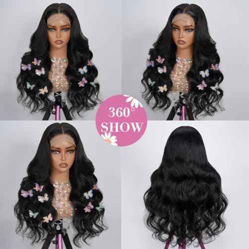 Lace Front Wigs Body Wave 5x5 HD Lace Closure Wigs Human Hair For Women 180% Density Transparent Lace Front Wig Pre Plucked 9A Glueless With Baby Hair Free Part Natural Black Color 24 Inch