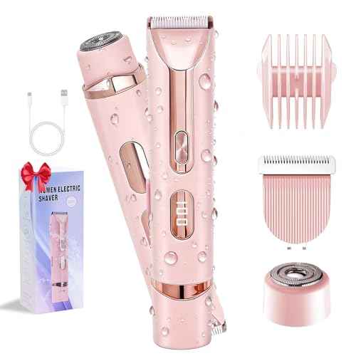 Bikini Trimmer for Women,2-in-1 IPX7 Waterproof Electric Shaver,USB Cordless Painless Electric Razors with LED Display for Legs Bikini Facial Hair Removal, Body Wet&Dry Use Razor Kit for Lady Grooming
