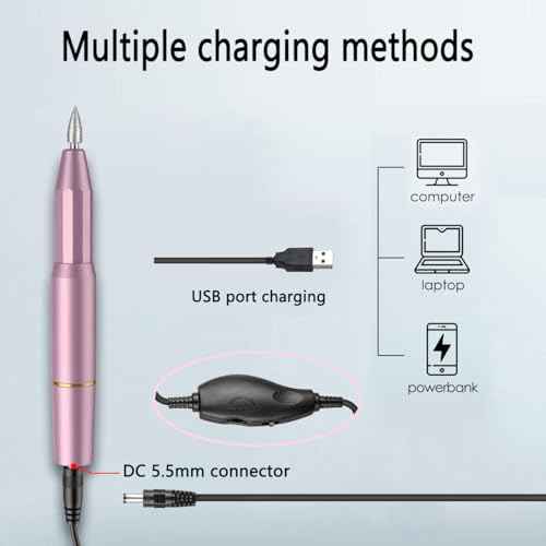 Electric Nail Drill Power Cord, Replacement USB Charger Power Cord Compatible with AIRSEE/ OVX/ Alles/ AUTENPOO/ COSITTE/ MelodySusie/ KITCCI Portable Electric Nail Drill