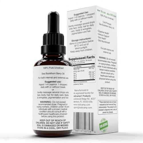 Sea Buckthorn Oil - 1 fl oz Cold-Pressed Sea Buckthorn Berry Oil - Seabuckthorn for Face, Hair, Body & Supplement