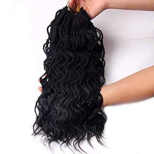 Wavy Senegalese Twist Crochet Braids 6packs/lot 22Inch 35Strands/Pack Synthetic Crochet Hair Curly Twist Braiding Hair (22 Inch, 1B#)