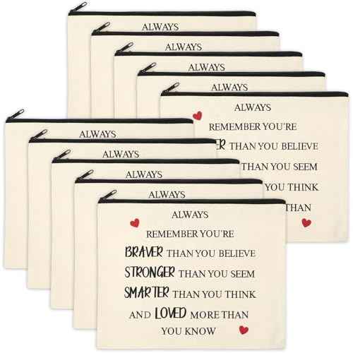 Coume 12 Pieces Thank You Supply Makeup Bag for Women Inspirational Appreciation Gift for Coworker Teacher Nurse Employee Social Worker Volunteer Canvas Cosmetic Bags for Christmas Leaving(Motivation)
