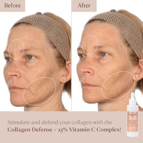 Nakery Collagen Defense Face Serum, 25% Vitamin C Complex with Niacinamide and Peptides, Anti Aging Collagen Booster for Wrinkles and Dark Spots, Brightening Skin Treatment, Made in USA