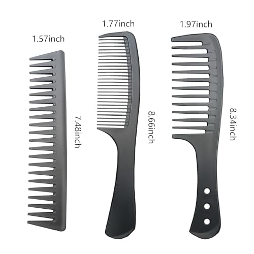 3 PCS Carbon Fiber Anti Static Comb, Heat Resistant Comb-Fine and Wide Tooth Hair Comb for Men and Women, Professional for Hair Stylist