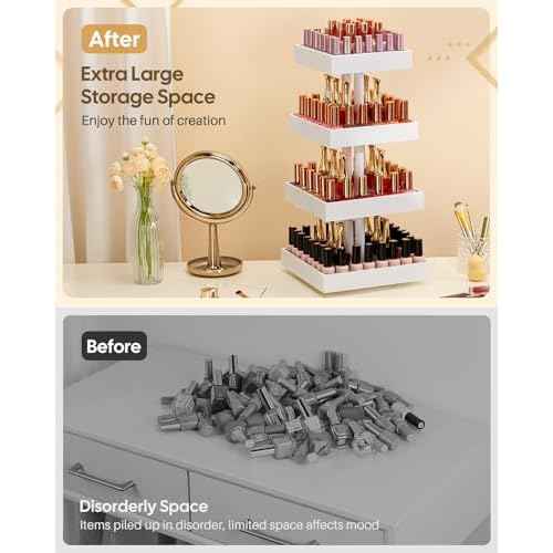 Homde Nail Polish Organizer for 120-212 Bottles, 360 Rotating Nail Polish Rack Holder, Display Storage Shelf for Fingernail Stand and Essential Oil, Gifts for Women Girls- Bamboo,White