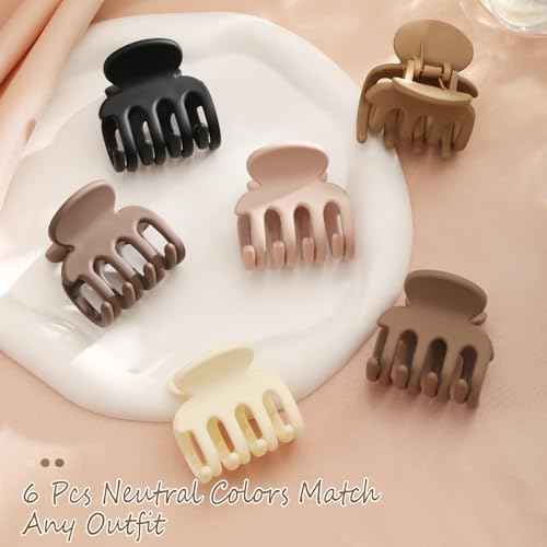 6 PCS Small Claw Clips for Women, Matte Medium Hair Claw Clips for Thin Fine Hair, Strong Hold Hair Clip, Durable Non-slip Short Hair Accessories