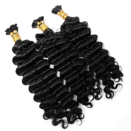 Pre-Divided Deep Wave Double Drawn Human Hair For Boho Braids Curly Bulk Human Hair No Weft For Braiding Human Hair Extensions 16inch 200g