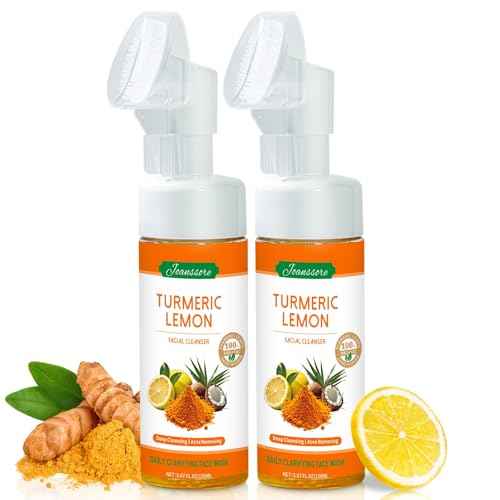 2 Pack Turmeric Lemon Face Wash with Brush, Vitamin C Foaming Facial Cleanser, Turmeric Soap Lemon Soap Deep Clean with Coconut Oil, Foaming Facial Cleanser for All Skin, 150g/5.07 FL Oz x2