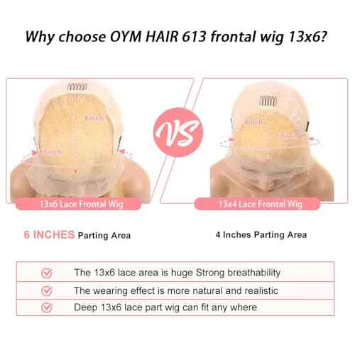 613 13x6 Lace Front Wig Human Hair 30 Inch Body Wave Blonde Wig, 200% Density Pre Plucked Blonde HD Lace Frontal Wig for Black Women