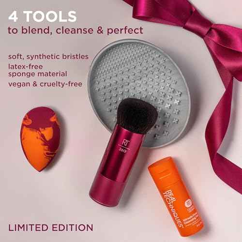 Real Techniques Better Blending Days Limited Edition 4-Piece Holiday Makeup Gift Set, Makeup Sponge, Makeup Brush & Cleansing Tools, Vegan & Cruelty-Free Beauty Kit
