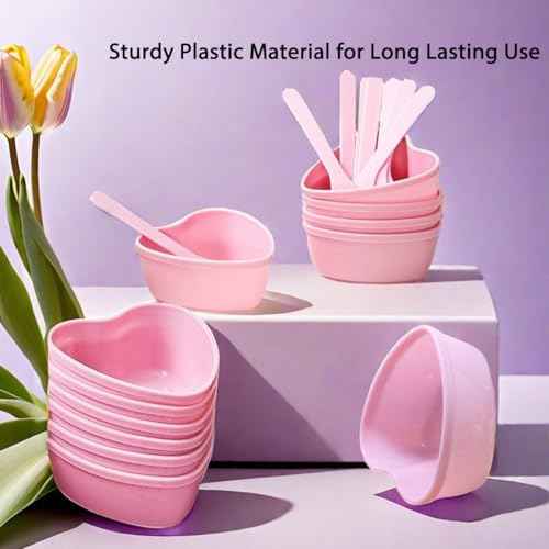 5 Pairs Pink Heart-shaped Plastic Facial Mask Mixing Bowls Set with Spatulas - DIY Skincare Mixing Tool Kit, Mud Masks, Home Salon, and Beauty Salon Use, Face Mask Applicator Tool(5Pcs)