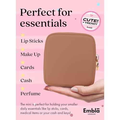 Embla Makeup Bag Travel Cosmetics Pouch and Toiletry Bag, Nylon Zipper Pouch Purse, Cute Make Up Organizer Storage Tote for Women Girls, Travel Skincare Case, Small Makeup Bags, Mocha Mousse
