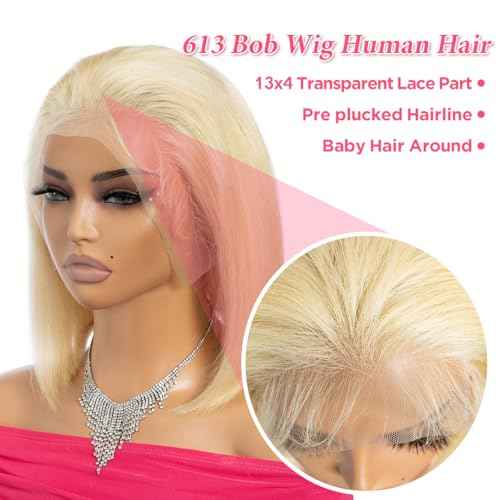 Rebecca Fashion Blonde Bob Wig Human Hair 613 Lace Front Wig Human Hair Bob 13X4 Blonde Lace Front Human Hair Wig Pre Plucked With Baby Hair 150% Denisty 12 inch