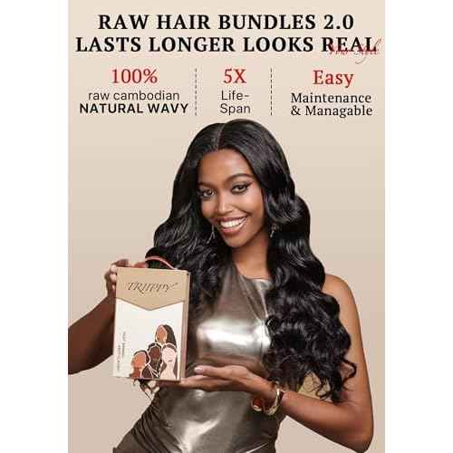 TRIIPPY Real Raw Cambodian Natural Wavy Bundles Human Hair,100% Cambodian Raw Hair Sew in Weave Single Bundle,Triple The Lifespan Over Regular Virgin Hair Bundle,No.1 Raw Hair Brand On Amazon(20 Inch)