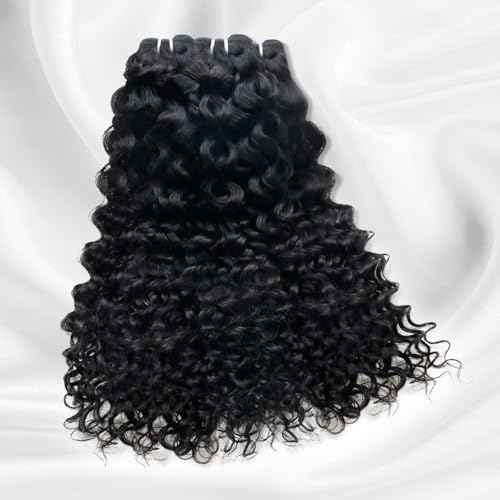 15A Raw Curly Bundles Human Hair,One Bundles 16 Inch Water Wave Curly Human Hair,Triple Lifespan Indian Virgin Hair,Quick Weave Hair Extensions Natural Black