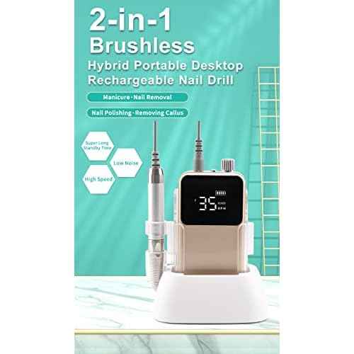 Nail Drill Machine - Finger and Toe Nail Care - Manicure and Pedicure Set -GLHDDL Portable Professional Nail Drill - with Drill Kit - for Nail Salon Home (Coreless Motors, White)
