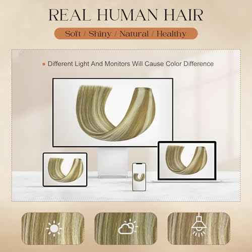 Clip in Hair Extensions Real Human Hair 20Inch 8pcs 105g Seamless Balayage Blonde Hair Extensions Clip Ins Double Weft Light Blonde Highlight Golden Blonde Invisible Straight Remy Human Hair for Women