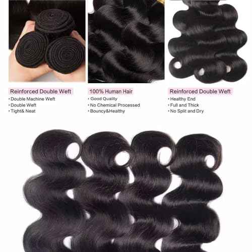 12A Human Hair Bundles 22 22 22 Inch Body Wave Bundle 100% Unprocessed Brazilian Virgin Double Weft Weave Bundle Human Hair Bundle Body Wave Natural Black