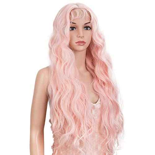 Style Icon Easy-360 Lace Wigs 30" Free Part Lace Frontal Wigs Long Water Wave Wig Pink Synthetic Wig (30 Inches, PINK9)
