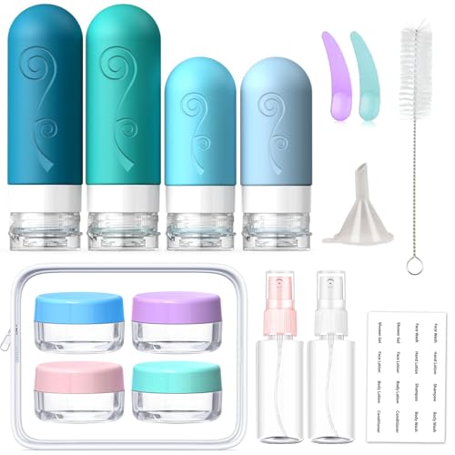 vodvob 16 Pack Travel Bottles Set for Toiletries, TSA Approved Travel Containers Leak Proof Silicone Squeezable Travel Accessories 2oz 3oz for Shampoo Conditioner Lotion Body Wash (BPA Free) (blue)