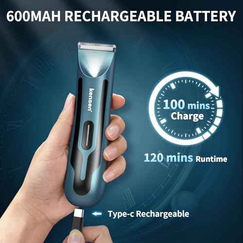 kensen Body Hair Trimmer for Men - Manscape Groin & Pubic Hair Trimmer for Men, Mens Body Shaver with LED Light Travel Case IPX7 Waterproof Wet Dry Use Rechargeable Ball Shavers for Mens Gift (Blue)