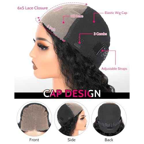 Deep Wave Lace Front Wigs Human Hair 200 Density 20 Inch Curly Human Hair Wig for Black Women 6x5 HD Lace Bye Bye Knots Glueless Frontal Wigs Pre Plucked