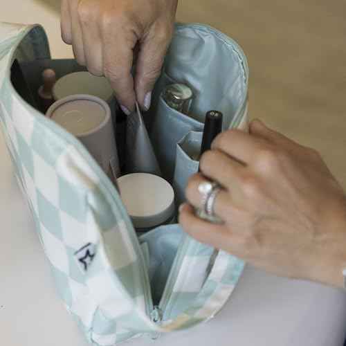 Tiny Twinkle Waterproof Travel Toiletry & Makeup Bag Organizer | Large Capacity Cosmetic Case with Compartments & Handle, A Thoughtful Travel Companion for Women£¨Sage Checkers