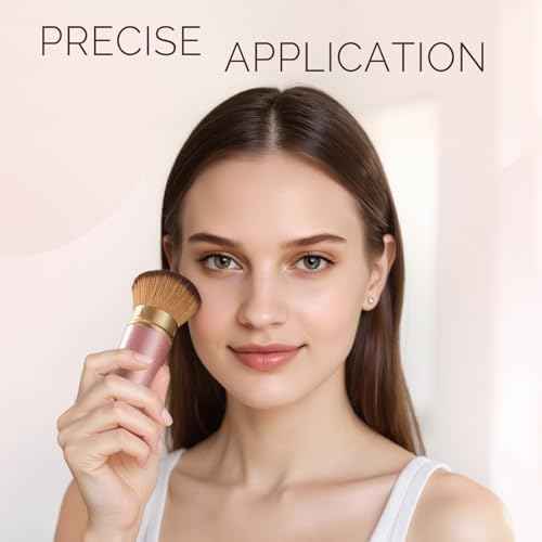 Retractable Kabuki Makeup Brush - All-in-One Travel Foundation, Powder, Blush, Liquid & Cream Face Brush | Portable & Easy to Use for Women & Beginners (Rose Gold)