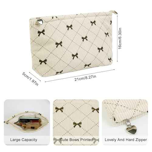 Bows Cosmetic Bags for Women, Cute Bow Makeup Bag Coquette Aesthetic Purse Travel Makeup Bag Small Cosmetic Bag for Purse