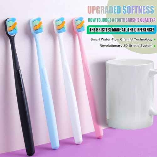 6-Pack Extra Soft Toothbrushes for Sensitive Teeth & Receding Gums - Dentist-Designed Tapered Bristles for Gentle Plaque Removal - Individually Wrapped Toothbrushes