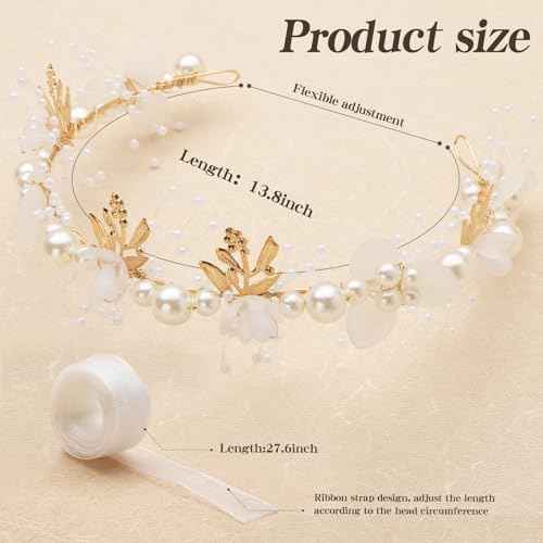 Flower Girl Headpiece, Bridal Headband,Flower Girl Hair Accessories, Princess Crystal Pearl Hair Accessories, Suitable for Teenage Girls and Women £¨White£©