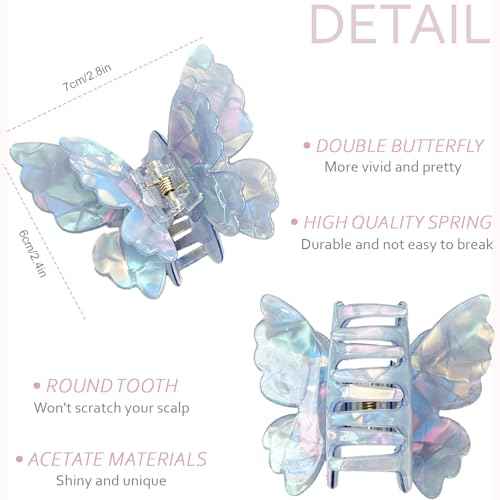 Butterfly Hair Clips 2.6 inch Medium Cute Hair Claw Clips for Women Girls Styling - 3 Pack (Blue + Yellow + Pink)