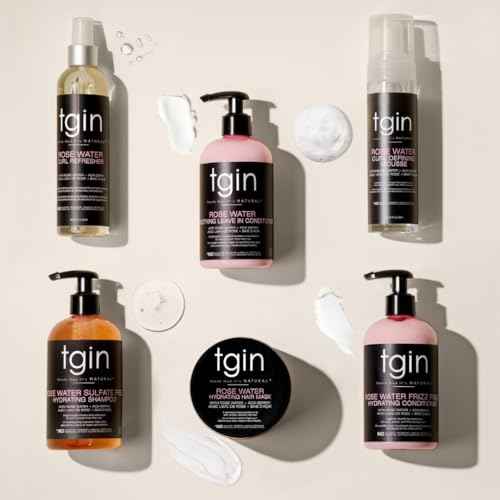 tgin Rose Water Curl Refresher and Rose Water Hydrating Styling Lotion Duo - Natural Hair - Braids - Loc Spray - Curly, Wavy, Kinky, Protective Styles - 8 Oz each