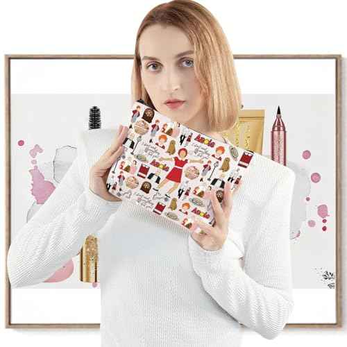 WZMPA Red Ribbon Girl Musical Toiletry Bag Oliver Warbucks Fans Gift Hope In Scarlet Zipper Bag Hard-Knock Dreams Inspired Gift (Ann White)